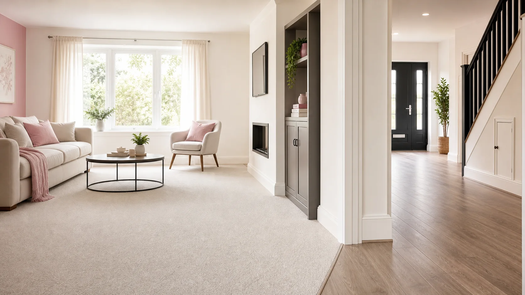 A peaceful, freshly presented home with soft pink furnishings